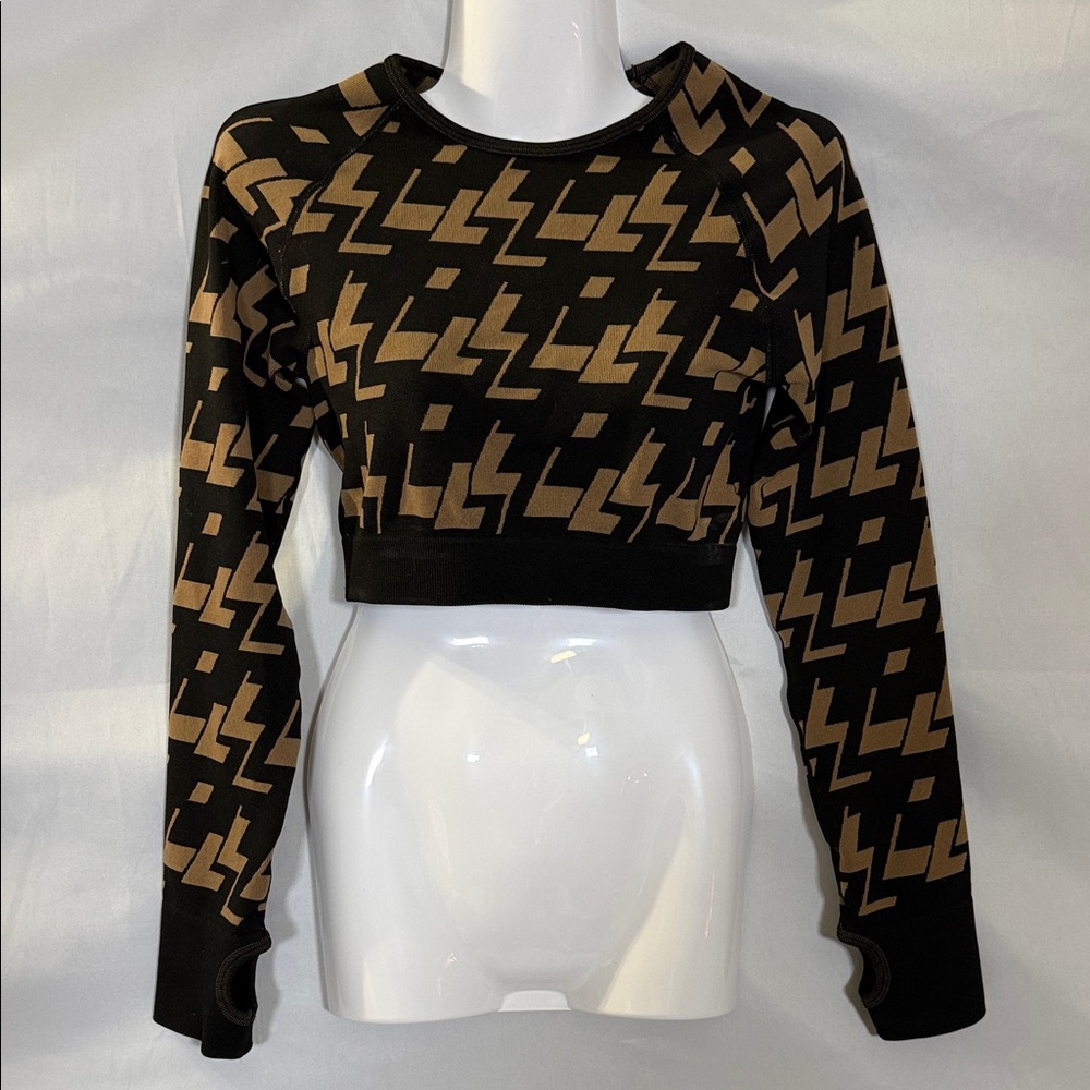 Mona B Black & Tan Geometric Cropped Top